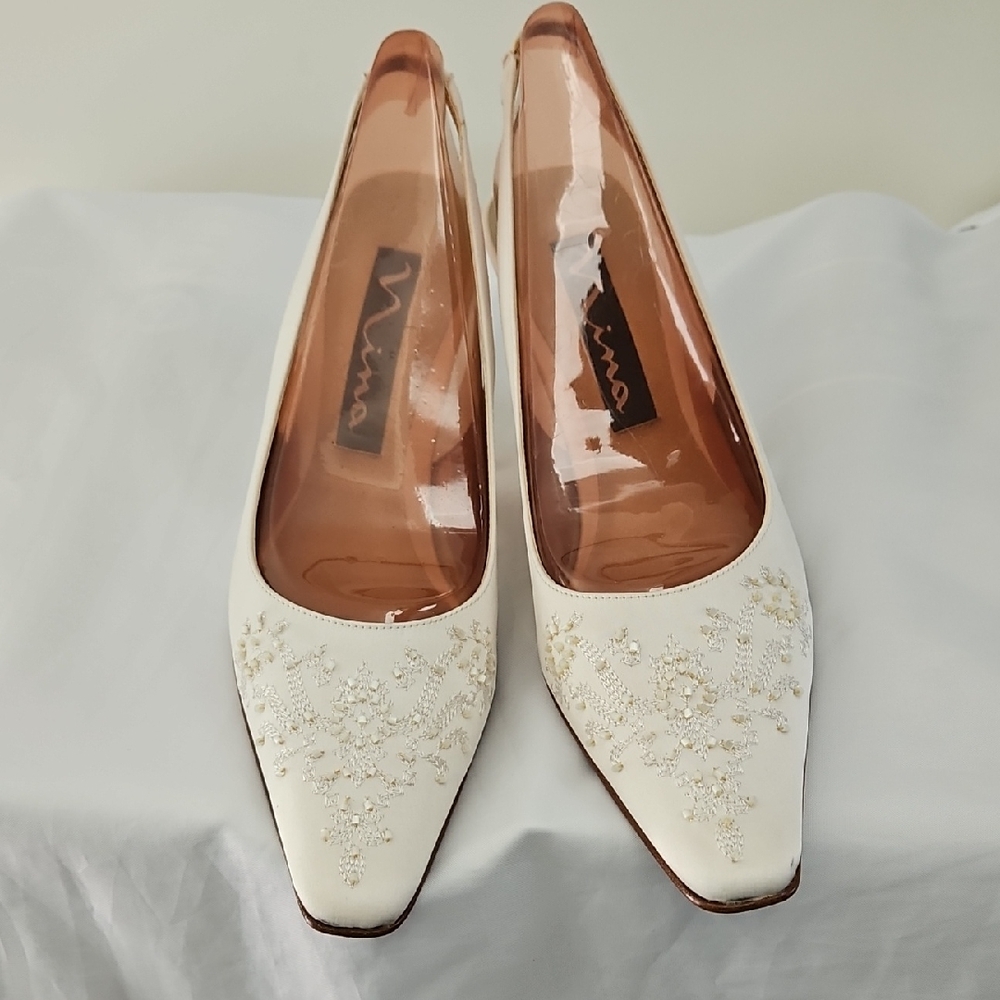 Nina Women's Cream Embellished Heels